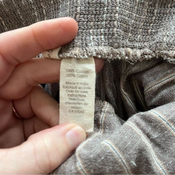 JAPNA Khaki Stripe Linen Romper Jumpsuit Boho Kawaii Bow Back Overall Pant Tie S - Picture 8 of 14